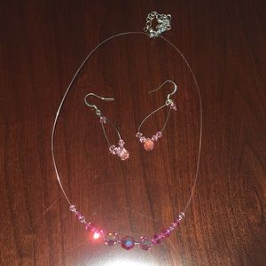 Handmade pink crystal earring/necklace set